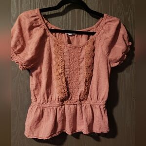 Elegant Coral Lace Accent Blouse